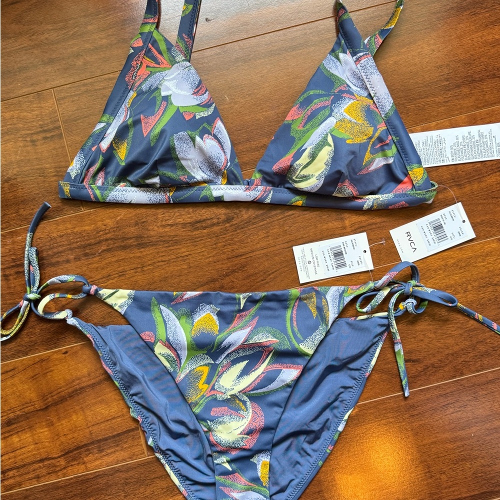 RVCA blue floral bikini swimsuit bathing suit. NWT
